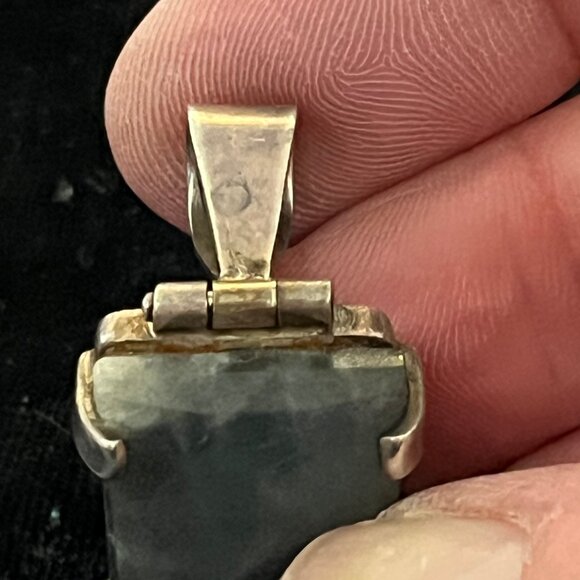 Vintage Rectangular Labradorite Hinged Sterling Silver Pendant - 10g - VG / EUC - Picture 9 of 14